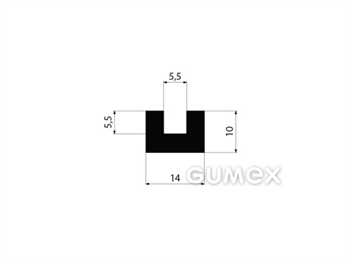 "U" Gummiprofil, 10x14/5,5mm, 70°ShA, EPDM, -40°C/+100°C, schwarz, 